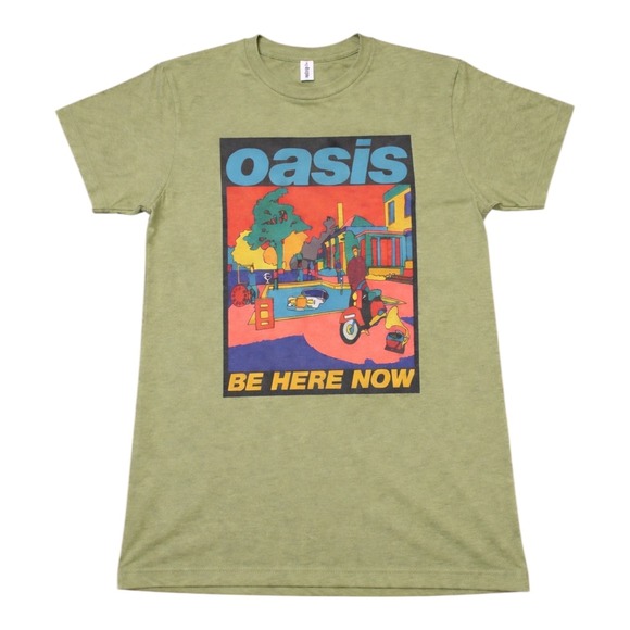 Oasis Other - Oasis Be Here Now Album Cover Graphic T-Shirt Mens Sage Green Rock Band Tee